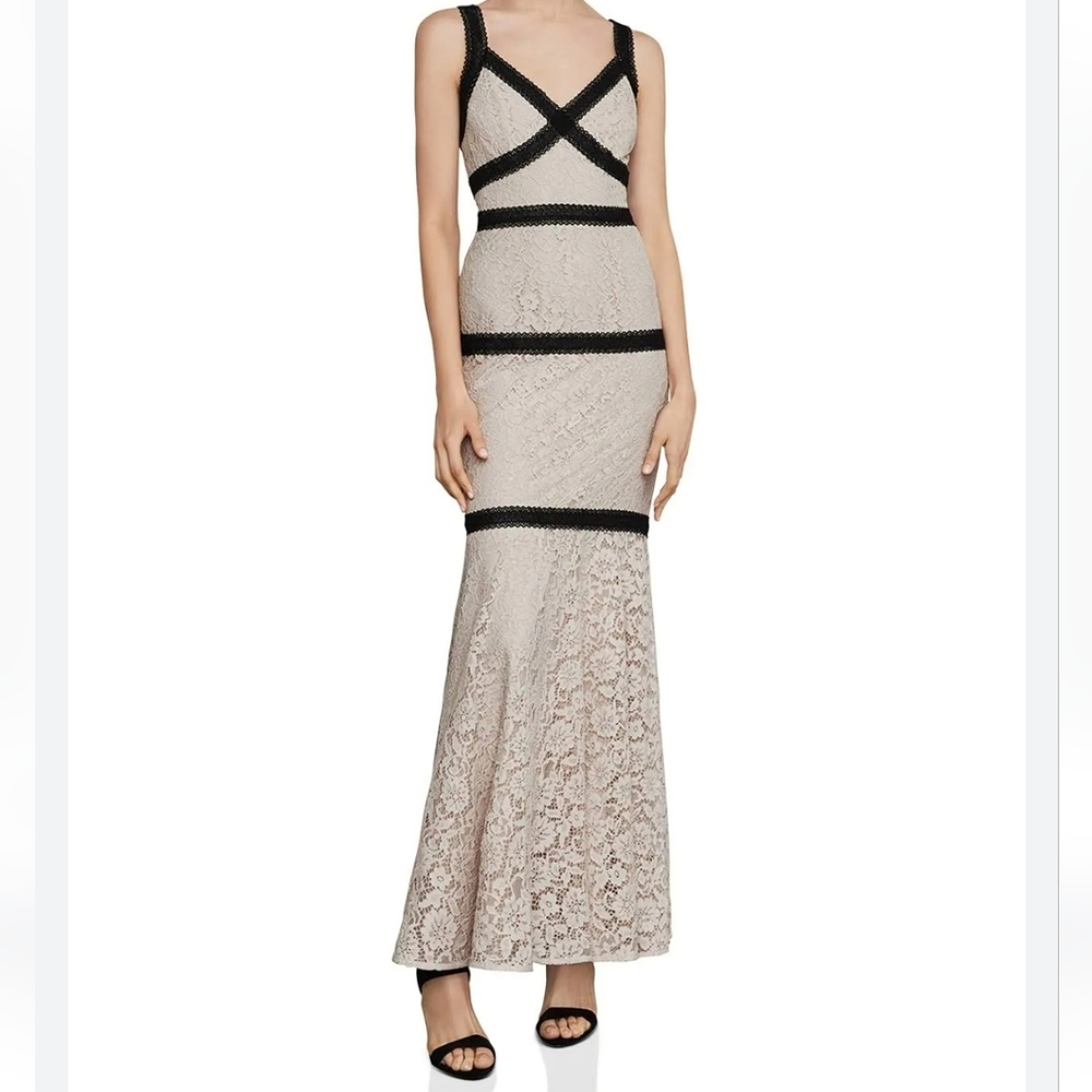 BCBGMAXAZRIA Bare Lace Dress with Black Accents